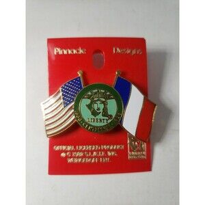 Statue of Liberty American French Flag Pin 1982 NOS Disney Pinnacle Designs Card